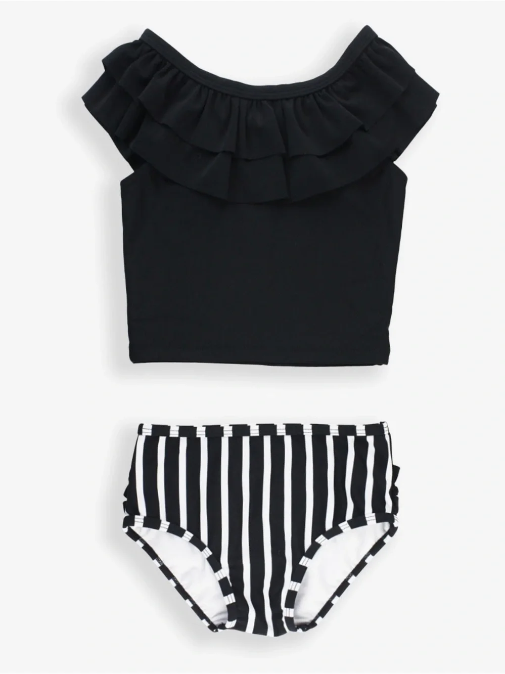 NWT Rufflebutts Baby Girl Black & White Stripe Ruffled Tankini, Size: 3-6M